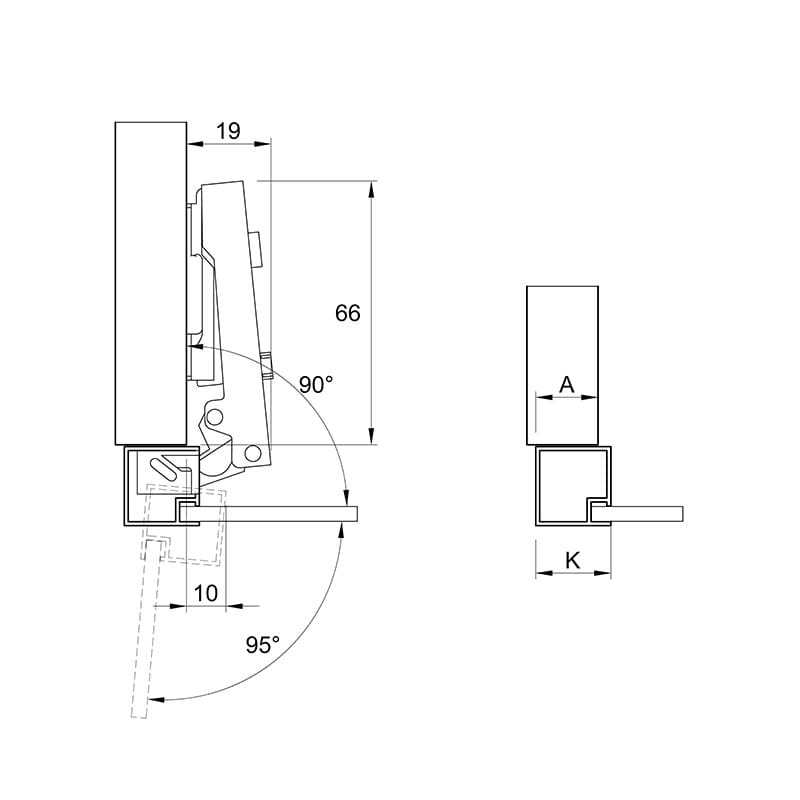 Петля Clip-on, 95°, Intermat 9936, накладная, для алюминиевого профиля, никель (9155233) Hettich