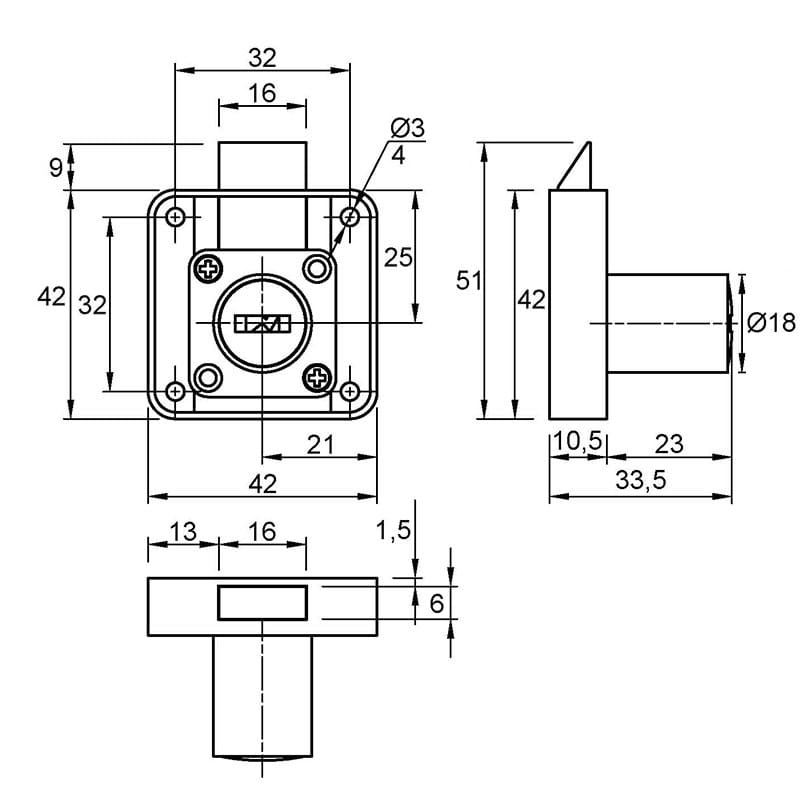 Замок врезной для ДСП с защелкой Muller CL 22mm Замок врезной для ДСП с защелкой Muller CL 22mm