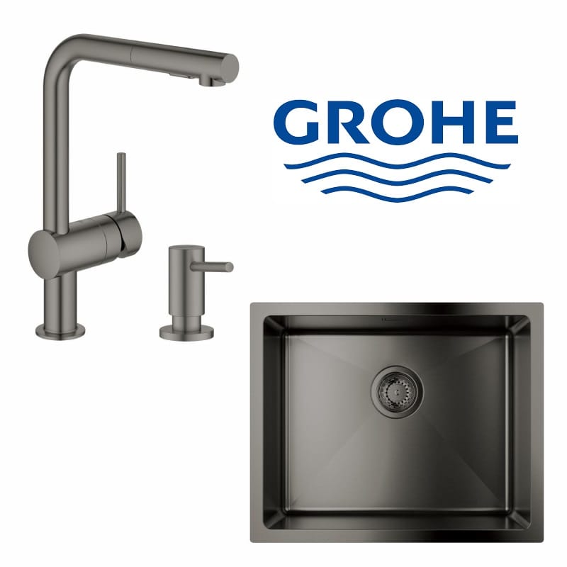 Набір для кухні Grohe K700U стальна мийка 31574AL1 + зміш. 30274AL0 + дозатор 40535AL0, мат. графіт