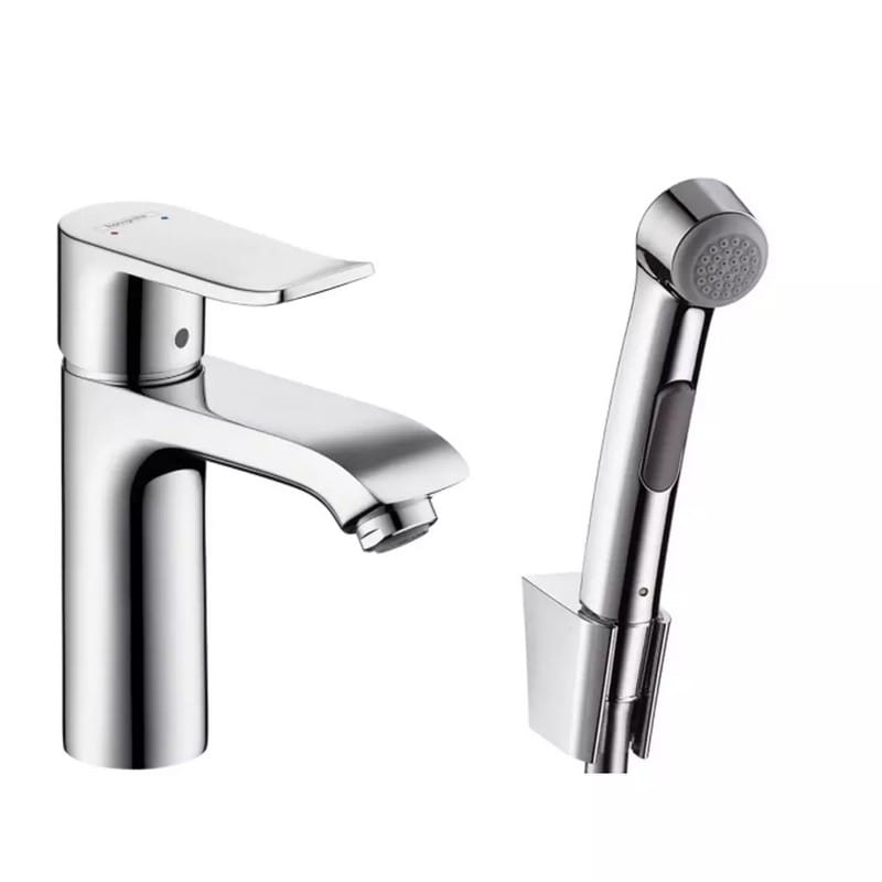 Смеситель Mertis с гигиеническим душем и донным клапаном Push-Open Chrome Hansgrohe (31285000)