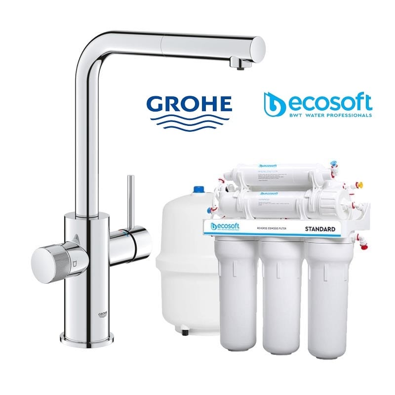 Комплект змішувача для кухні з висувним виливом Grohe Blue Pure Minta з фільтром зворотного осмосу Ecosoft Standard (MO55030601) Комплект змішувача для кухні з висувним виливом Grohe Blue Pure Minta з фільтром зворотного осмосу Ecosoft Standard (MO55030601)