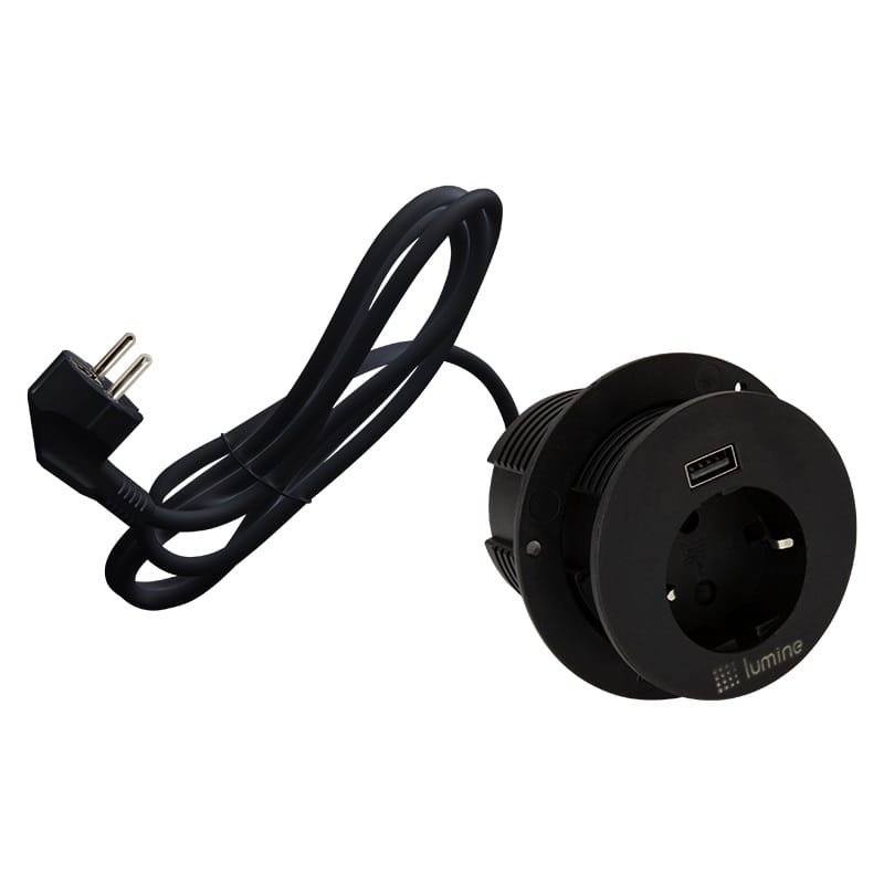 Встроенный розеточный блок Lumine GLOW 1xрозетка, 1xUSB A 12W, черный Встроенный розеточный блок Lumine GLOW 1xрозетка, 1xUSB A 12W, черный