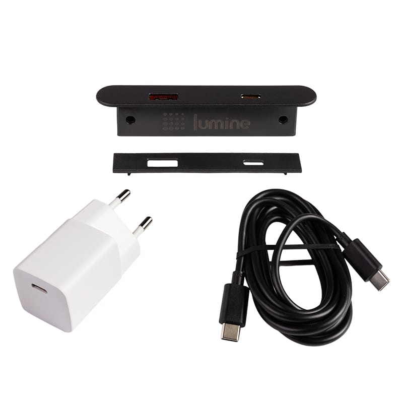 USB-розетка овальна Lumine PULSE, 2xUSB A+C (30W), чорний
