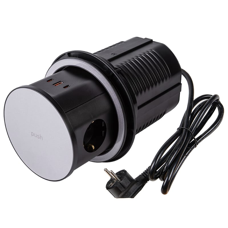 Висувний розетковий блок Lumine SUPERNOVA 3xрозетки, 3xUSB A+C (65W), чорний Висувний розетковий блок Lumine SUPERNOVA 3xрозетки, 3xUSB A+C (65W), чорний