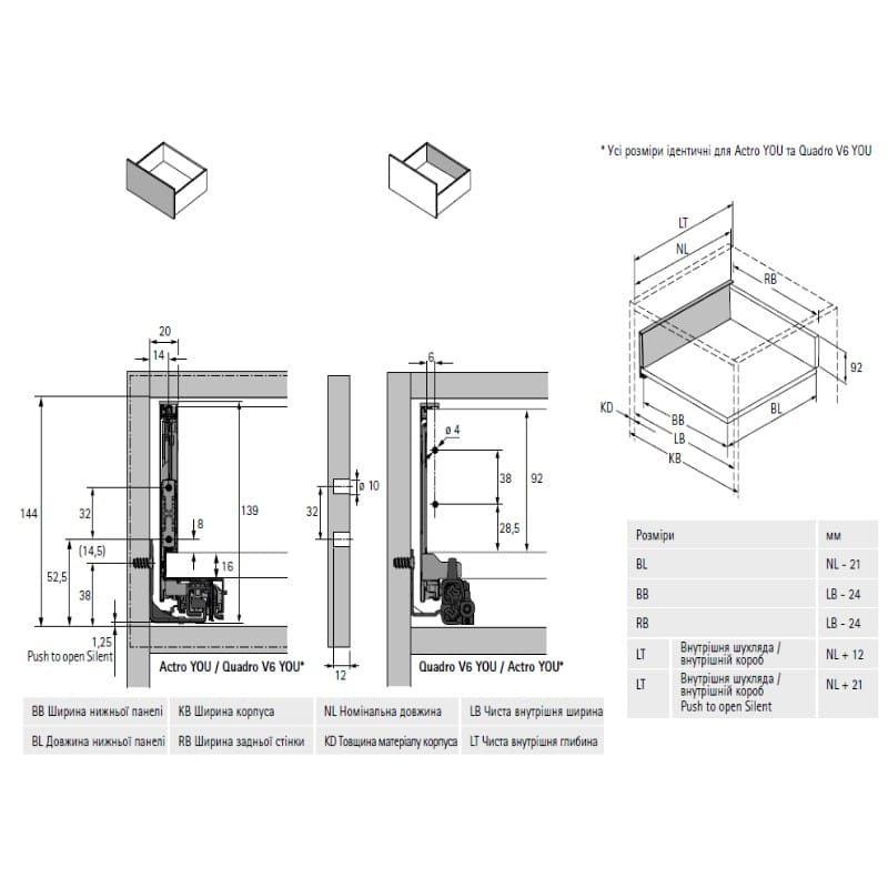 Комплект внутреннего ящика AvanTech YOU А L=350 H=139 ШК=600 антрацит Hettich