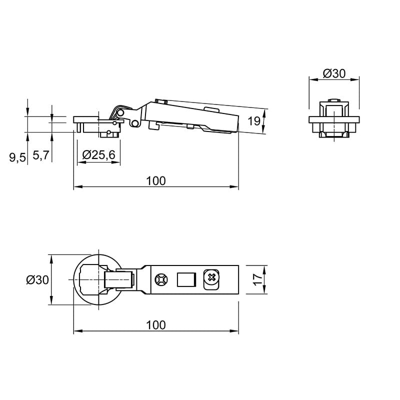 Завіса  Clip-on, 95°,Intermat 9904, накладна, для скла, нікель (72960) Hettich