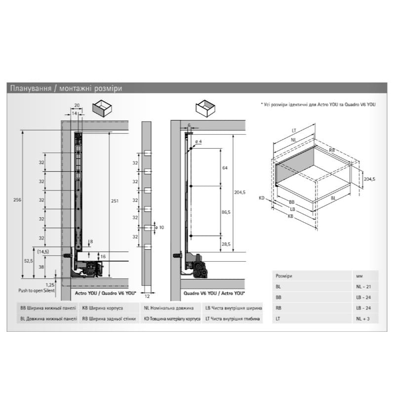 Комплект ящика AvanTech YOU Q L=350 H=251 серебро Hettich