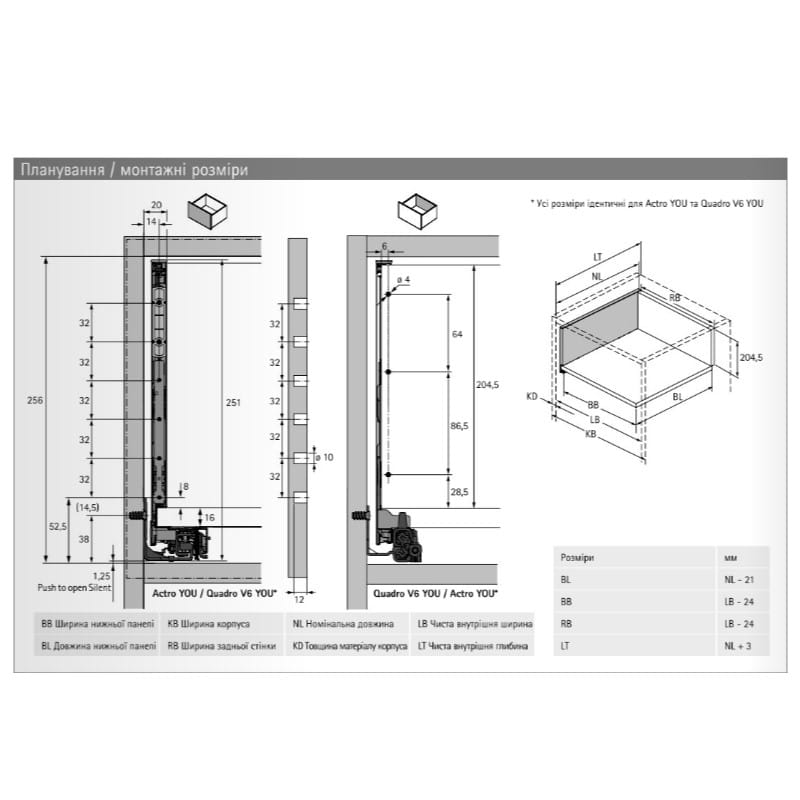 Комплект ящика AvanTech YOU А L=350 H=251 серебро Hettich
