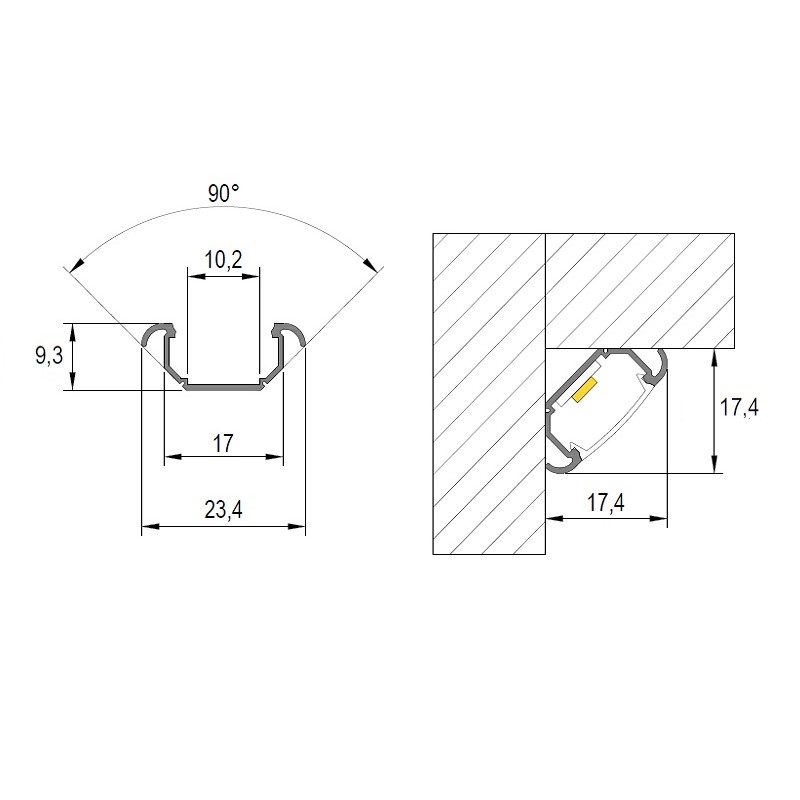 Профіль для LED-стрічки, КУТОВИЙ, L = 2m, алюміній, порошк. білий Профіль для LED-стрічки, КУТОВИЙ, L = 2m, алюміній, порошк. білий