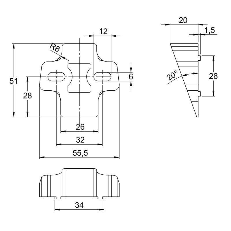Планка клиновидная 20 для монтажных планок Sensys, цинк (9072536) Hettich