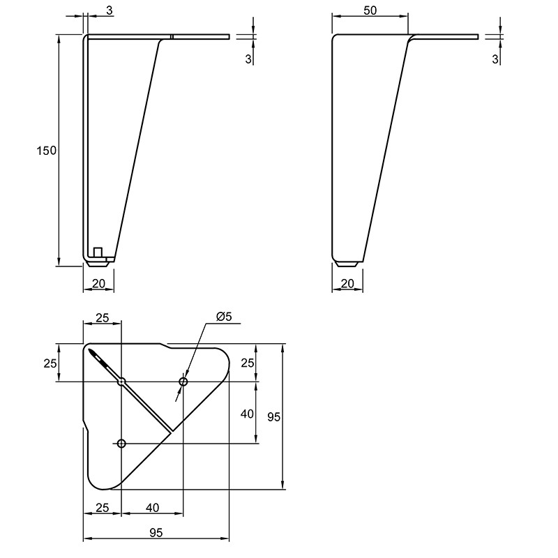 Ножка мебельная, NА 051C00 h=150мм, max 250кг, черный