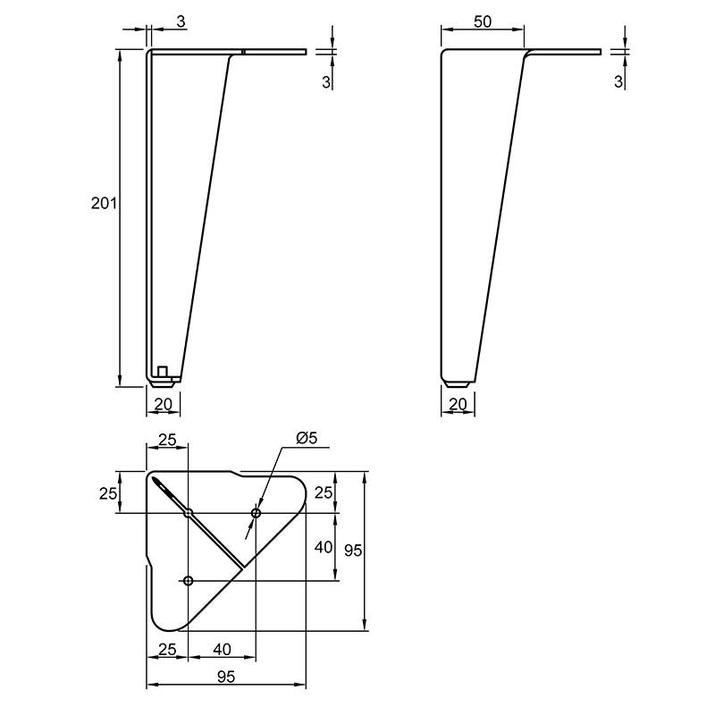 Ножка мебельная, NА 051C00 h=200мм, max 250кг, черный