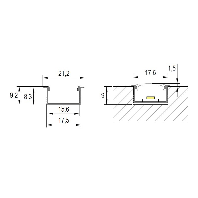 Профіль для LED-стрічки, ВРІЗНИЙ, L = 3m, алюміній, порошк. білий