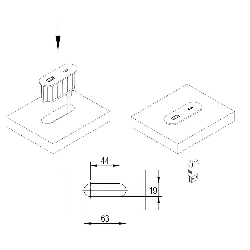VersaPICK USB-розетка овальна, 1 USB порту (5V/9V, 3А/2A), 110-220V, IP20, ZAMAK, нержавіюча сталь (06029Z00057)