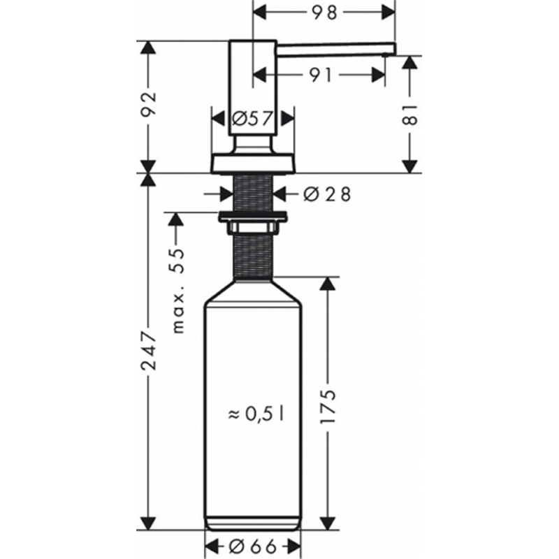 Дозатор для миючих засобів A51 500мл сталевий Hansgrohe (40448800)