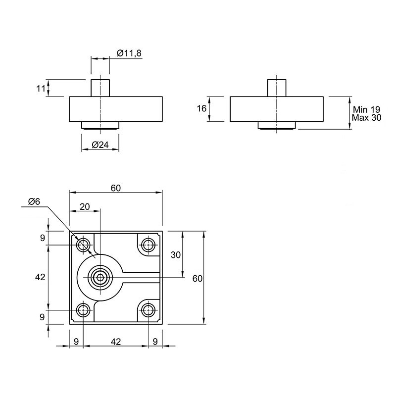 Ніжка меблева Ferro Fiori M 12030, h=16, max 200кг, чорний
