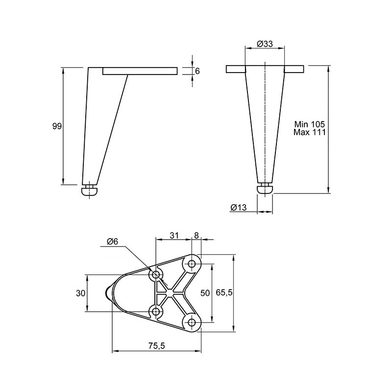 Ніжка меблева Ferro Fiori M 12040, h=100, max 200кг, чорний