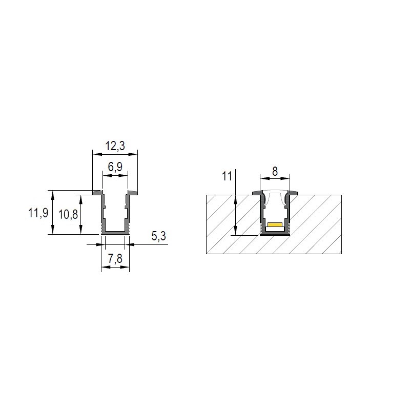 Профіль для LED-стрічки, SLIM, L=3m, алюміній, анодоване білий