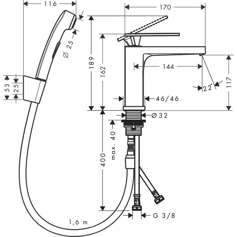 Змішувач для умивальника Tecturis E 110 з гігієнічною лійкою Matt Black Hansgrohe (73210670) Змішувач для умивальника Tecturis E 110 з гігієнічною лійкою Matt Black Hansgrohe (73210670)