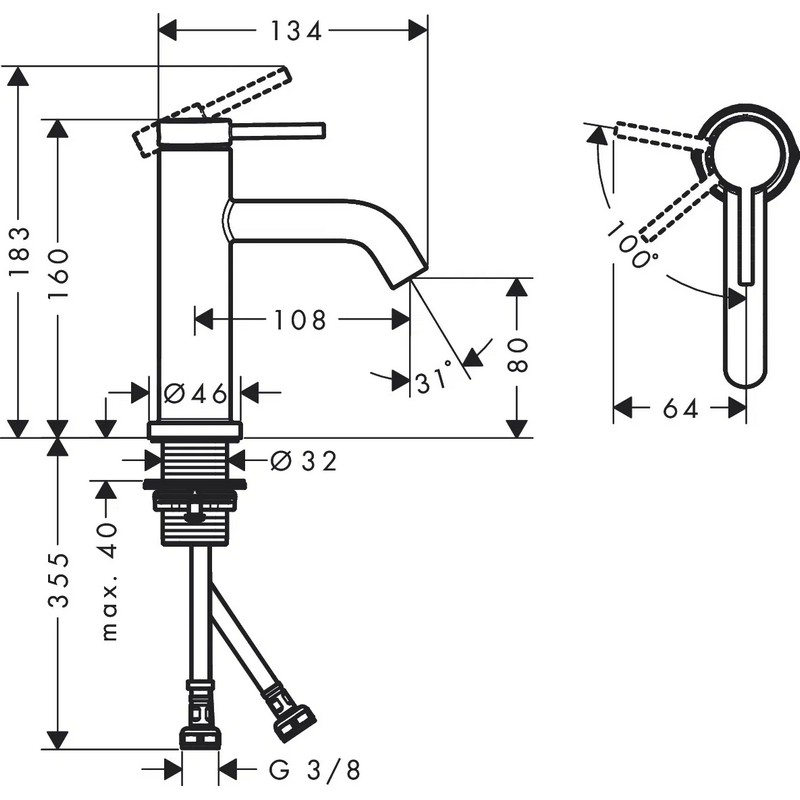 Змішувач для умивальника Tecturis S 80 CoolStart без донного клапана Matt Black Hansgrohe (73301670) Змішувач для умивальника Tecturis S 80 CoolStart без донного клапана Matt Black Hansgrohe (73301670)