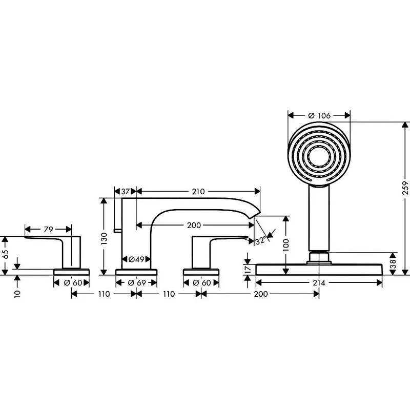 Змішувач на борт ванни Vivenis з sBox на 4 отвори Chrome Hansgrohe (75444000)