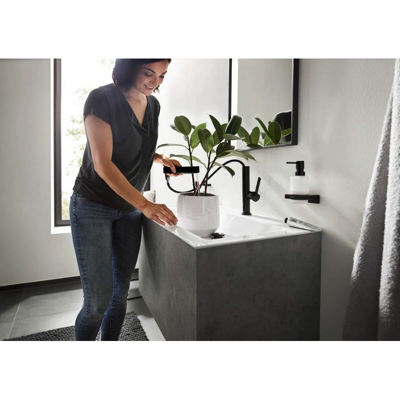 Змішувач для умивальника Finoris 230 з висувним носиком 2JET та д/к push-open, Matt Black Hansgrohe (76063670)