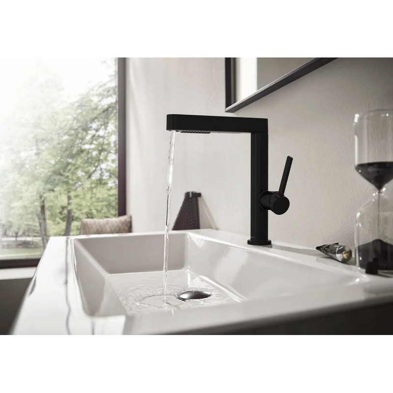 Змішувач для умивальника Finoris 230 з висувним носиком 2JET та д/к push-open, Matt Black Hansgrohe (76063670)