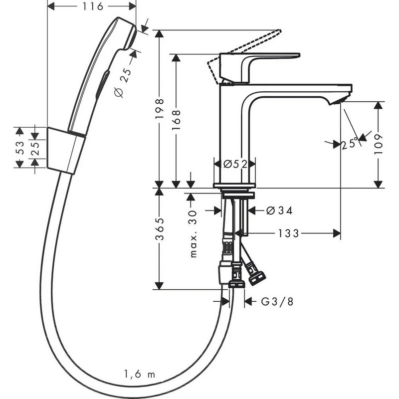 Змішувач для умивальника Rebris E 110 гігієнічною лійкою, Chrome Hansgrohe (72216000) Змішувач для умивальника Rebris E 110 гігієнічною лійкою, Chrome Hansgrohe (72216000)