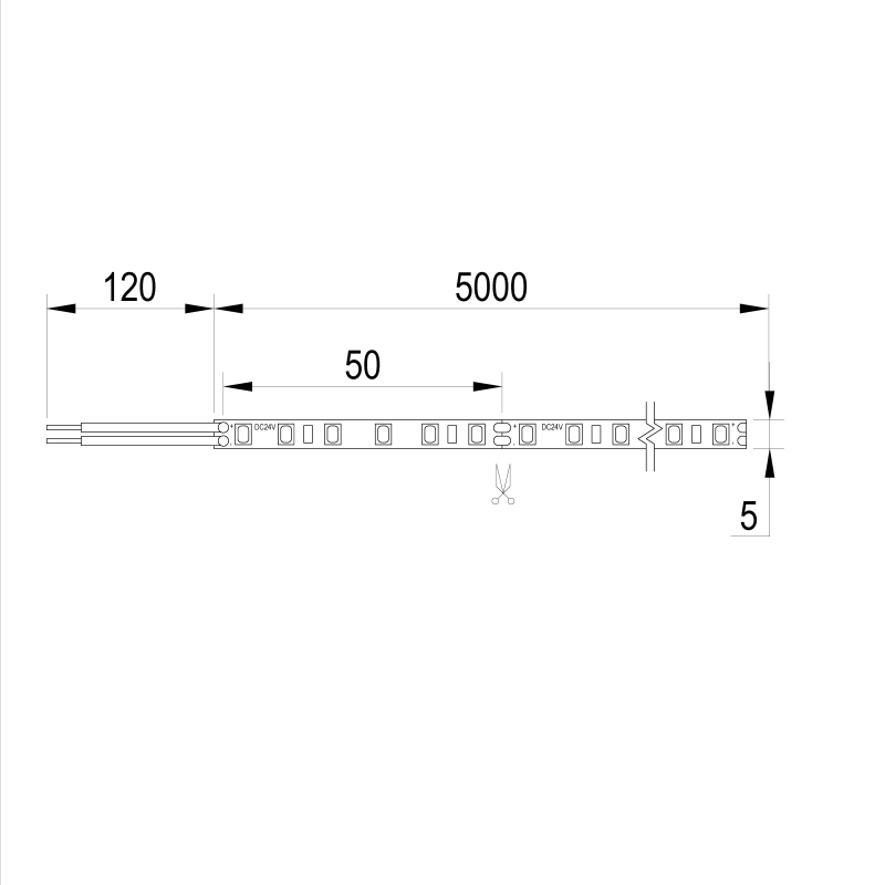 LED-2835 SMD SLIM стрічка, 5mm, 140 LEDs/m, 10W, 24V, IP20, тепле світло, 3000К