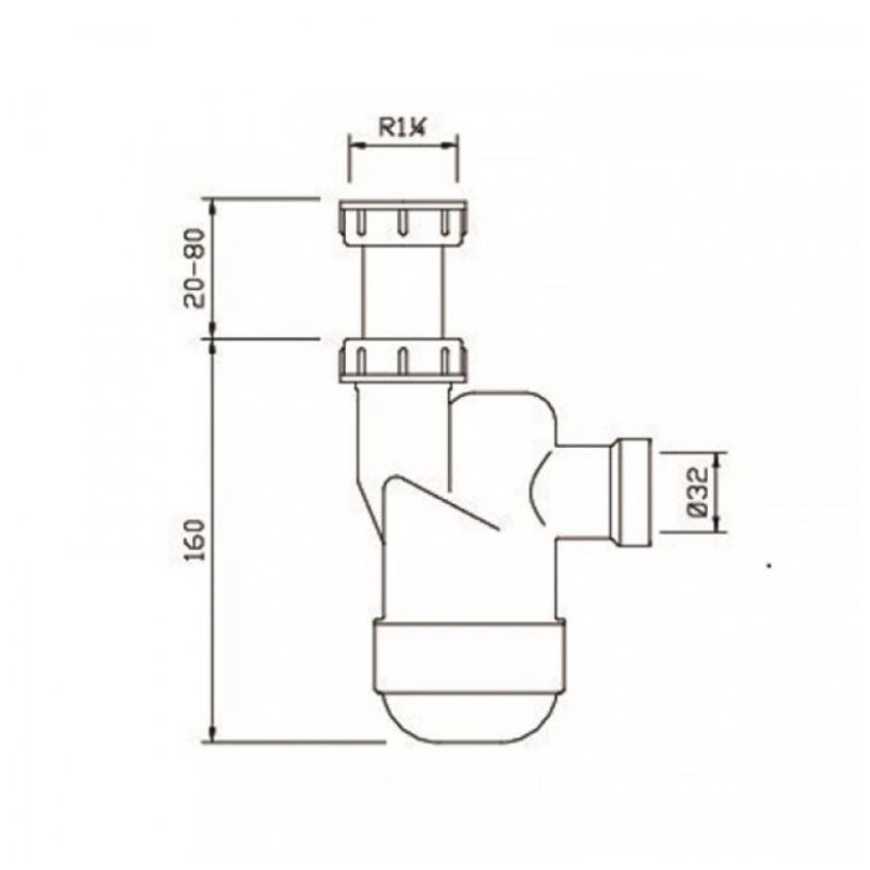 Cифон для умивальника Ventloc з кулькою, безз верха, телескоп. труба d32/50  Prevex
