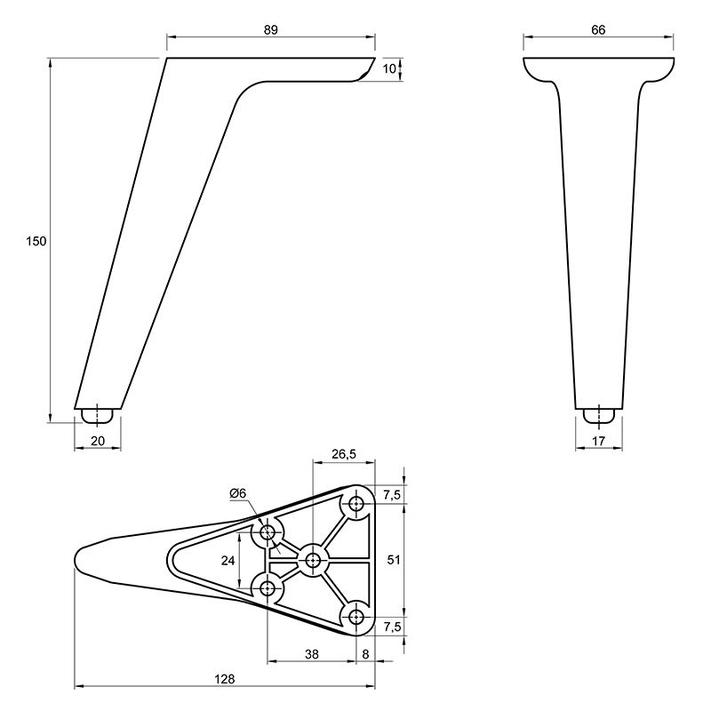 Ніжка меблева Ferro Fiori M 12080, h=150, max 200кг, чорний Ніжка меблева Ferro Fiori M 12080, h=150, max 200кг, чорний