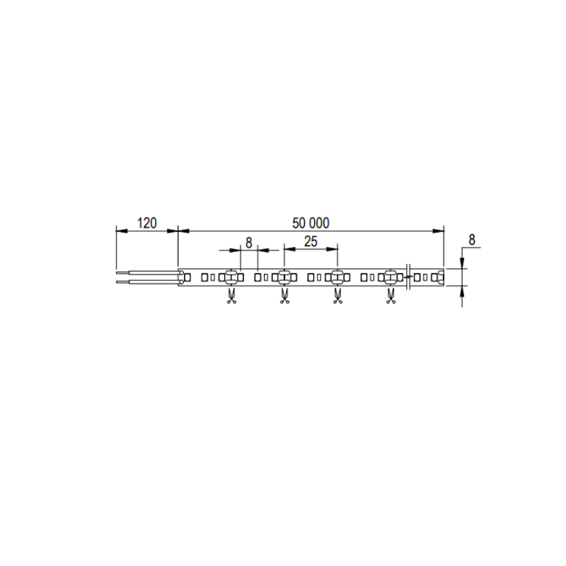 LED-стрічка 2835 SMD, 120 LEDs/m, 9.6W, 12V, IP20, холодне біле світло, 6500К, 50m.