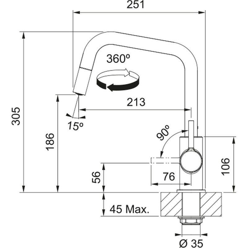 Lina U Shape Pull Down змішувач з витяжним виливом, хром Franke (115.0728.476) Lina U Shape Pull Down змішувач з витяжним виливом, хром Franke (115.0728.476)