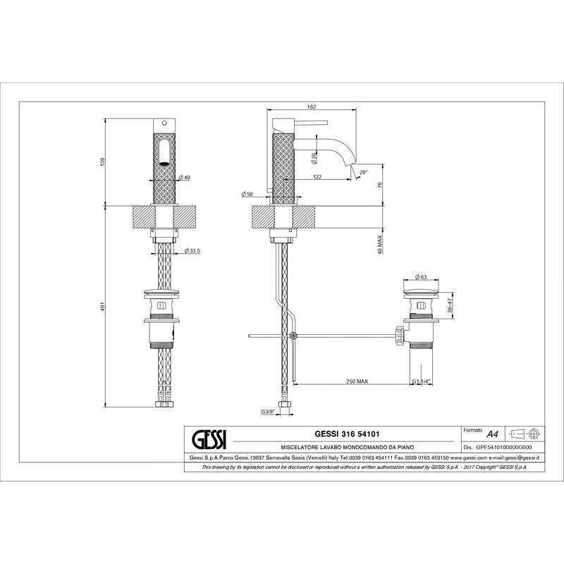 Змішувач для умивальника 316 Intreccio з донним клапаном, Steel brushed (54101-239) Gessi Змішувач для умивальника 316 Intreccio з донним клапаном, Steel brushed (54101-239) Gessi