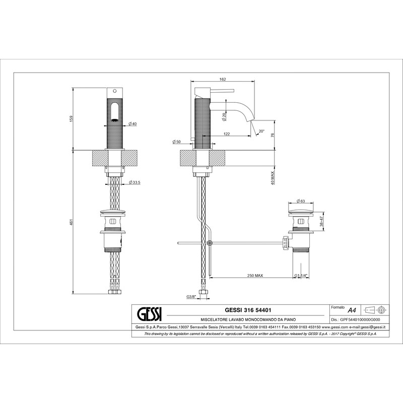 Змішувач для умивальника Gessi 316 Steel Brushed (54401-239) Gessi Змішувач для умивальника Gessi 316 Steel Brushed (54401-239) Gessi