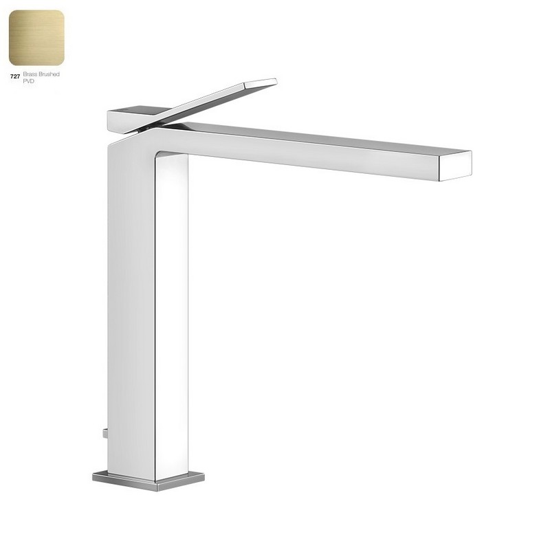 Змішувач для умивальника Rettangolo K високий з донним клапаном Bruched Brass PVD (53003727) Gessi