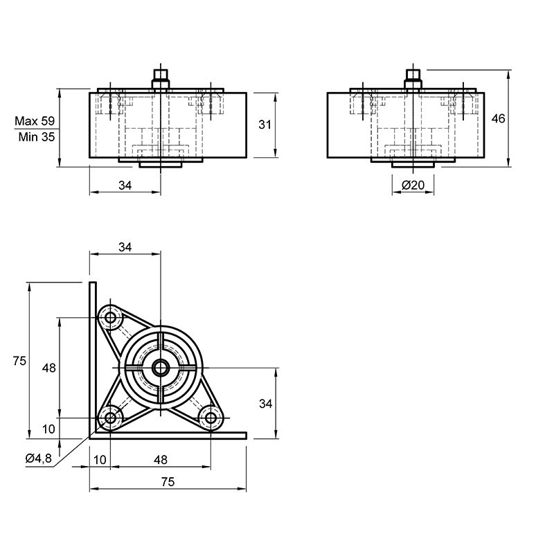 Ніжка меблева Ferro Fiori PL 736 R, h=35, max 750 кг, чорний Ніжка меблева Ferro Fiori PL 736 R, h=35, max 750 кг, чорний