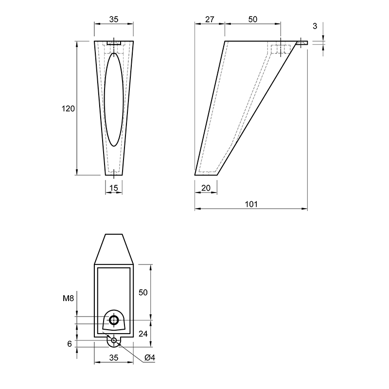 Ніжка меблева Ferro Fiori PL 737, h=120, max 500 кг, чорний