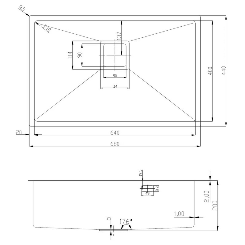Мийка нерж. Quadro 68 Celldecor (мпс) Fabiano