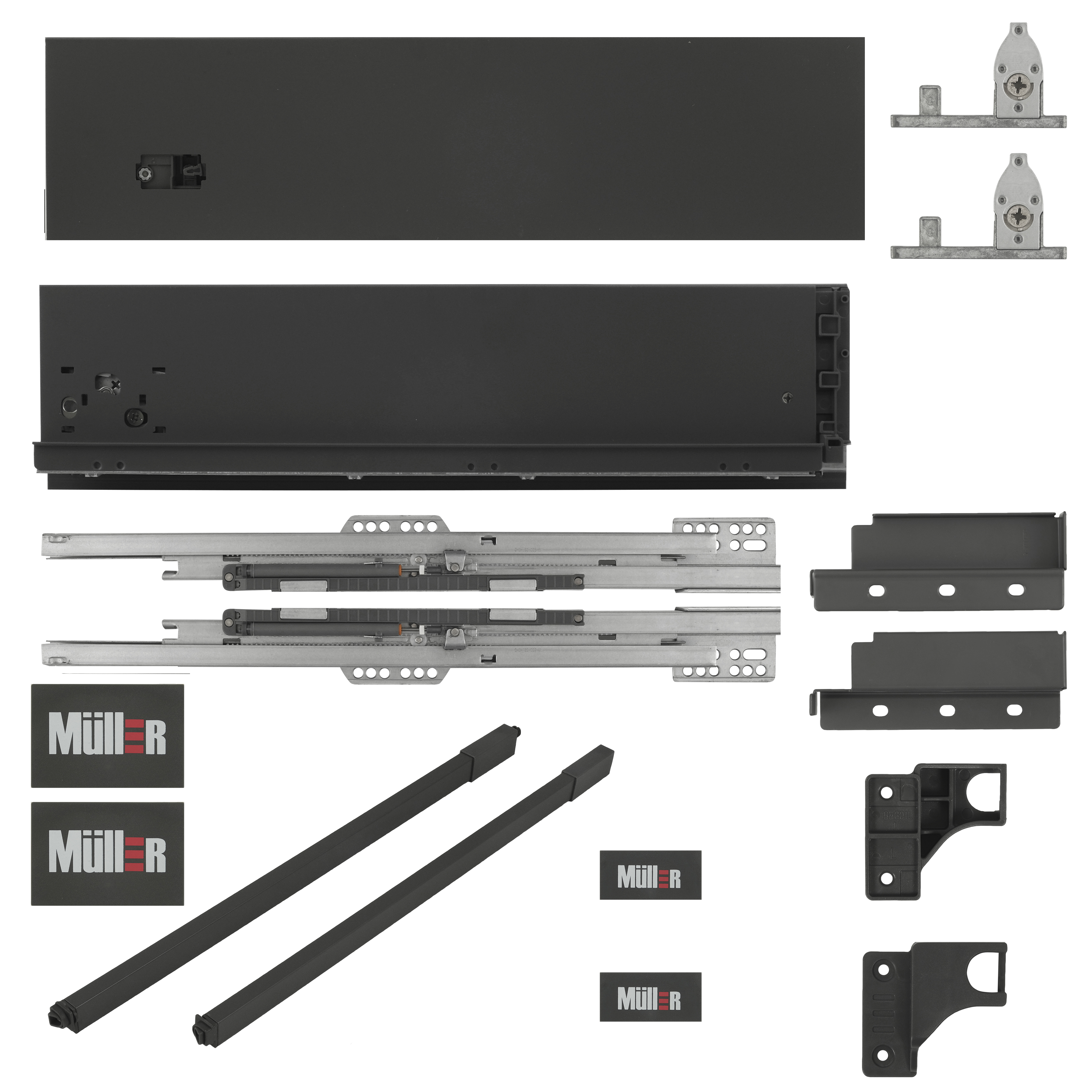 Комплект для шухляди Muller Box profi line 3D L=350 Н=127 (+1 релінг) антрацит Комплект для шухляди Muller Box profi line 3D L=350 Н=127 (+1 релінг) антрацит
