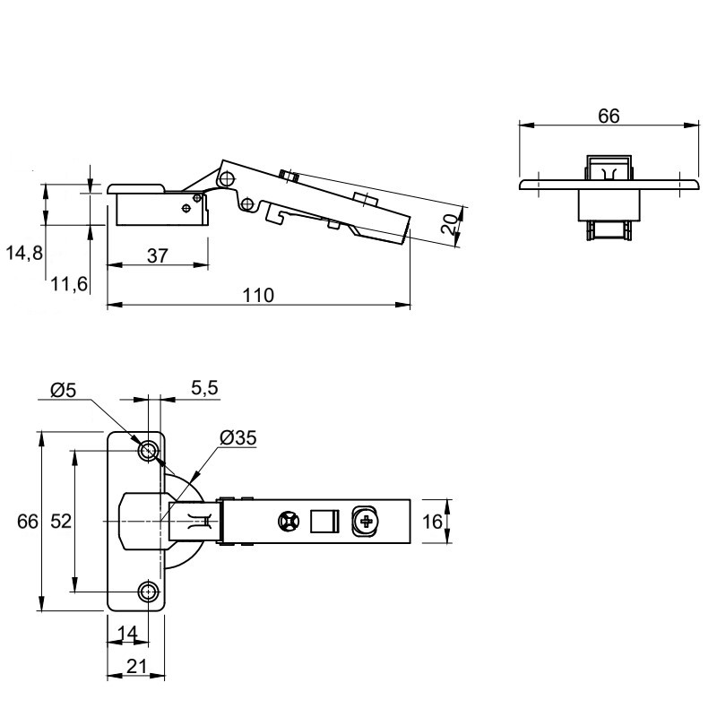 Петля Clip-on, 110°, Intermat 9973, наклад., без пруж., никель (9005604) Hettich