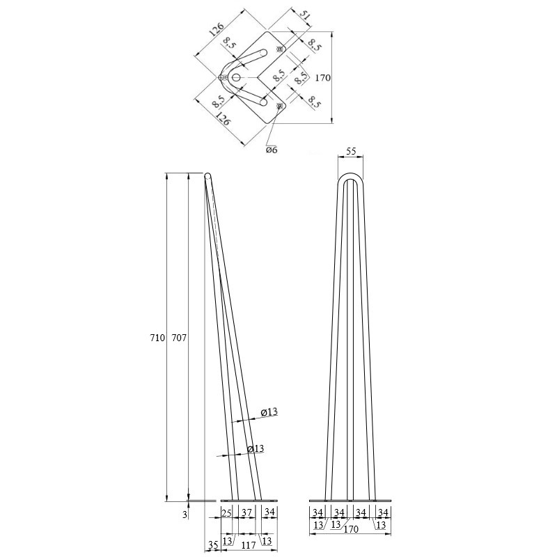 Ніжка меблева HAIRPIN Leg 3ROD Big h71см зелена Ніжка меблева HAIRPIN Leg 3ROD Big h71см зелена