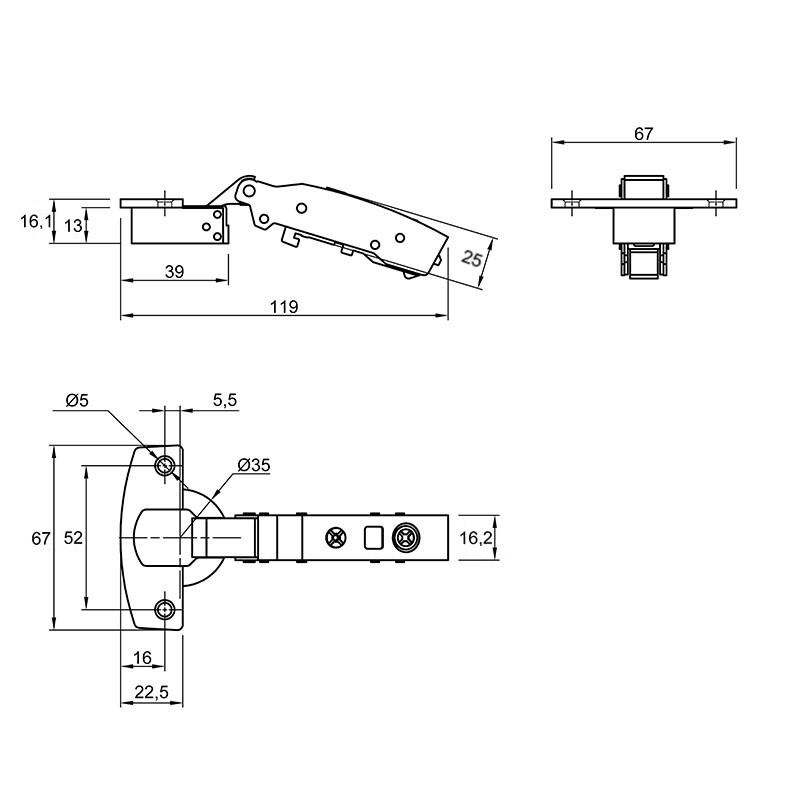 Петля Clip-on, 110°, Sensys 8675, накладная, без пруж., никель (9071313) Hettich