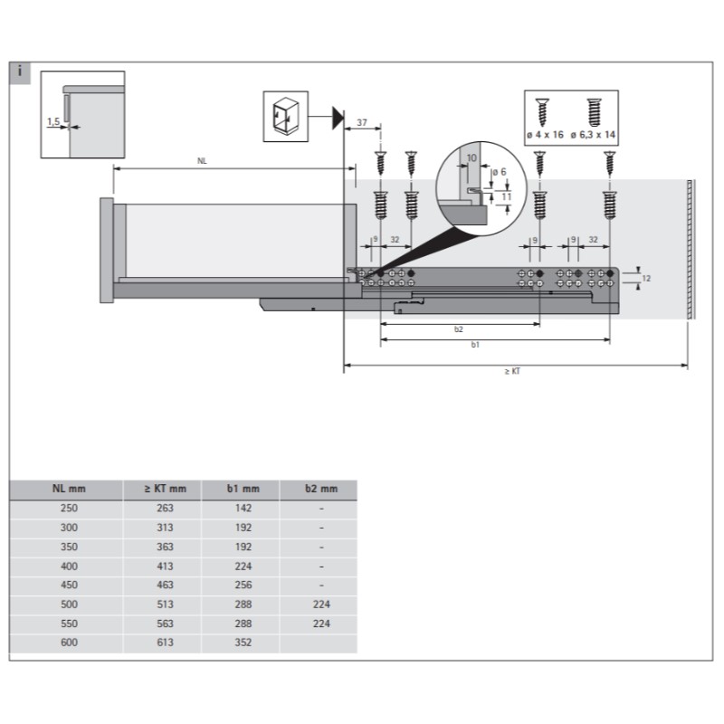 Quadro V6.Silent System L=500 повн.в. ліва, ДСП до 19 мм (9225731