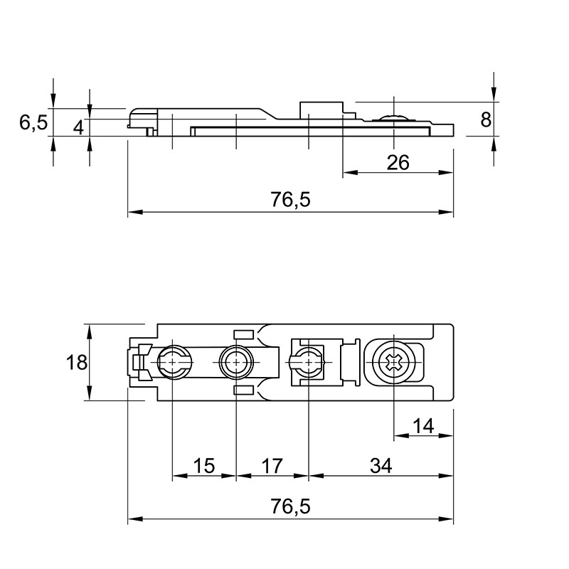 Монтажная планка Sensys линейная дистанция 1,5 с эксцентриком (9308078) Hettich