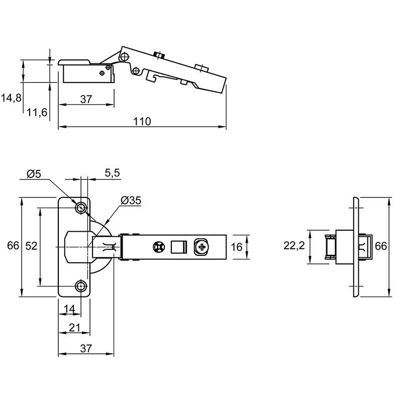 Петля Clip-on, 110°, Intermat 9943, накладная, никель (1029518) Hettich
