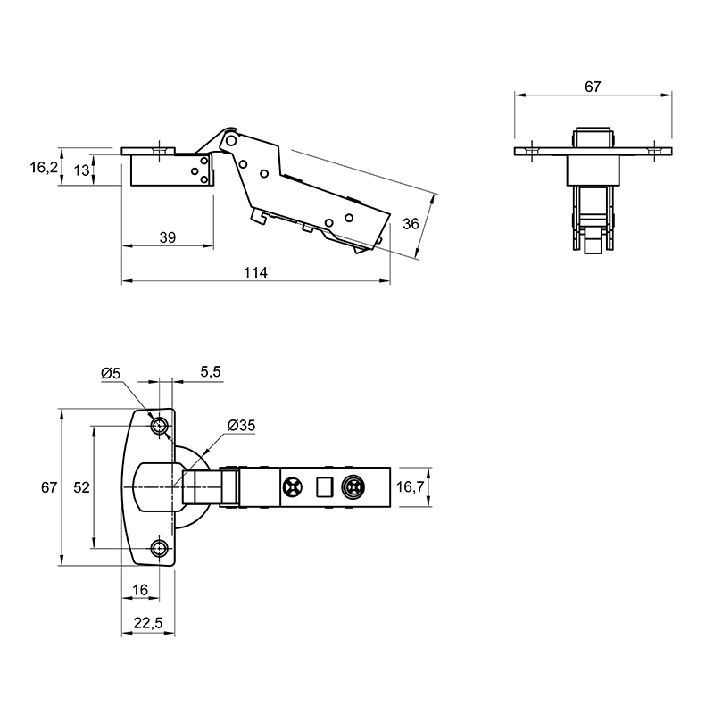 Петля Clip-on, 110°, Sensys 8645i, внутренняя, с доводч., никель
