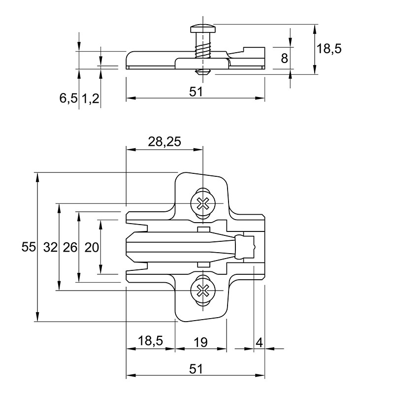 Монтажная планка Sensys дистанция 1,5 с евровинтом (9071626) Hettich