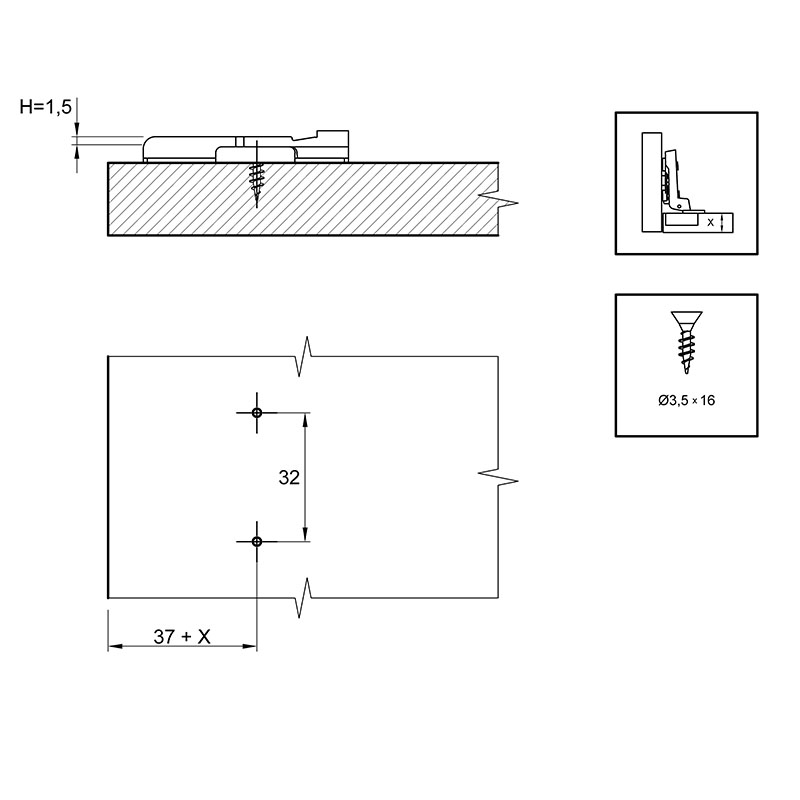 Монтажна планка Sensys дистанція 1,5 (9071576) Hettich - Завіси