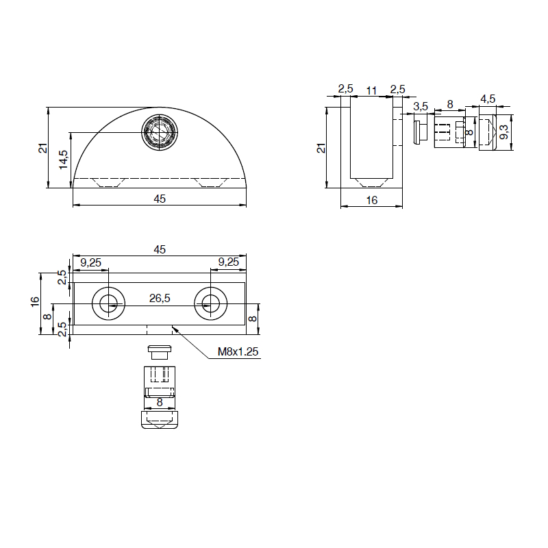 Полицетримач MP0208/DM02, max 9mm, алюміній